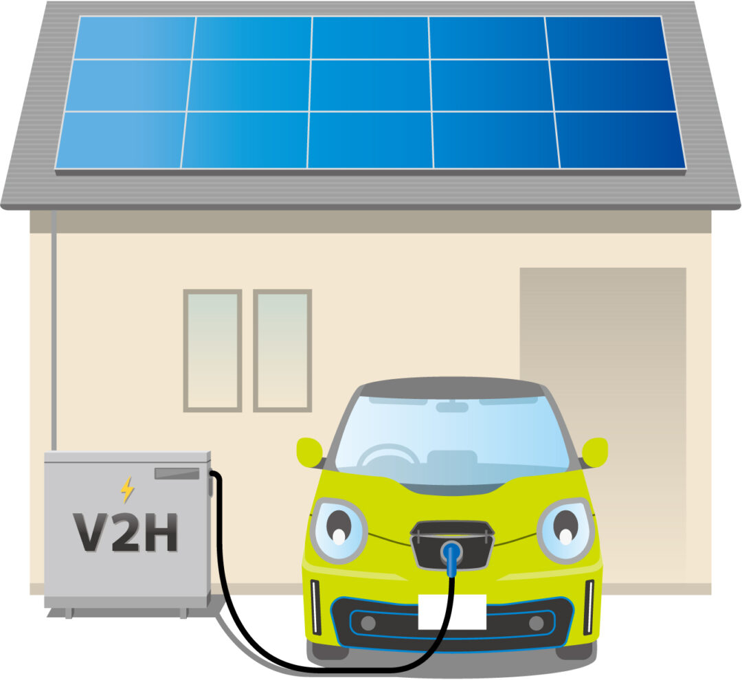 V2Hと電気自動車のイメージ